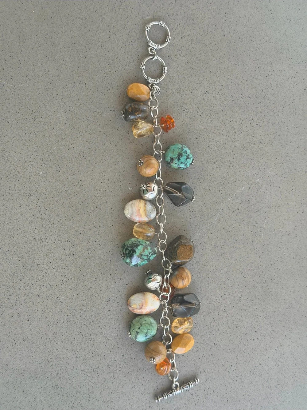 Silpada Cha Cha Multi-Stone Bracelet in Turquoise and Brown, Sterling